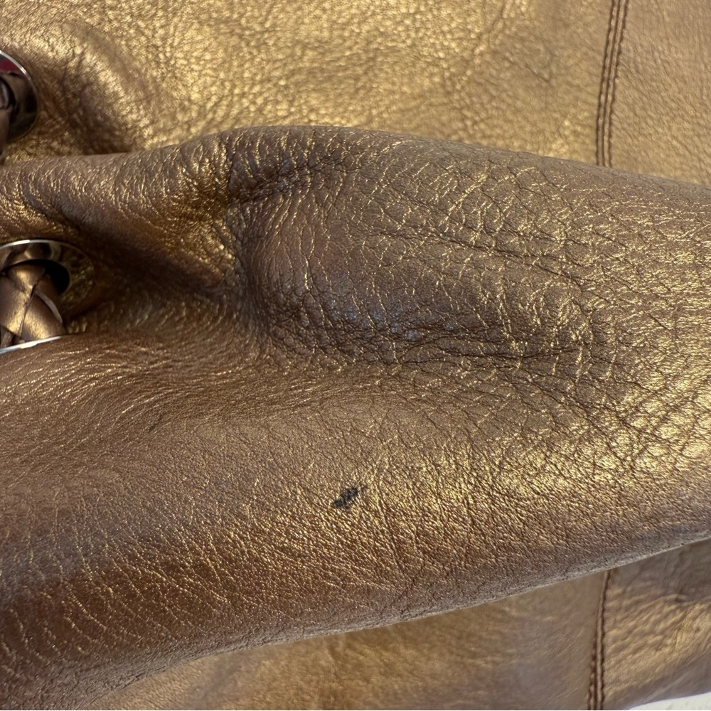 Etienne Aigner Bronze Pebbled Leather Slouchy Hobo Bag Braided Strap - Picture 13 of 16